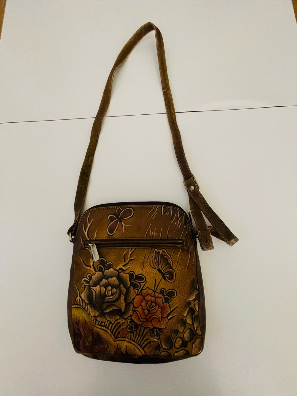 Brown Floral Embossed Crossbody Bag - Women’s Leather-Effect Shoulder Bag